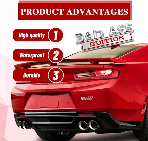 Miniatura 6 de Adhesivo de emblema de coche, pegatinas de calcomanías de metal para autos, pegatinas de emblemas 3D, emblema de edición Bad Ass, etiqueta de rojo