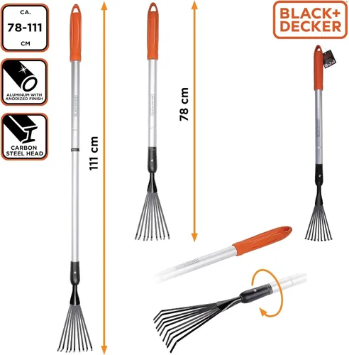 Miniatura 7 de Black+Decker Rastrillo telescópico 30.7-43.7 in mango de aluminio y cabeza de acero al carbono inoxidable