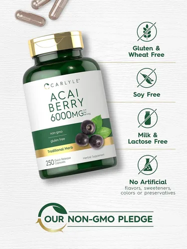 Miniatura 5 de Carlyle Suplemento de bayas de acai 250 cápsulas Extracto de hierbas tradicional Sin OMG y sin gluten