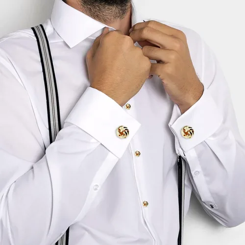 Miniatura 4 de HAWSON Gemelos con nudo y tachuelas de camisa para hombre en tono dorado o plateado, a juego con esmoquin blanco y negro, adecuados para el día