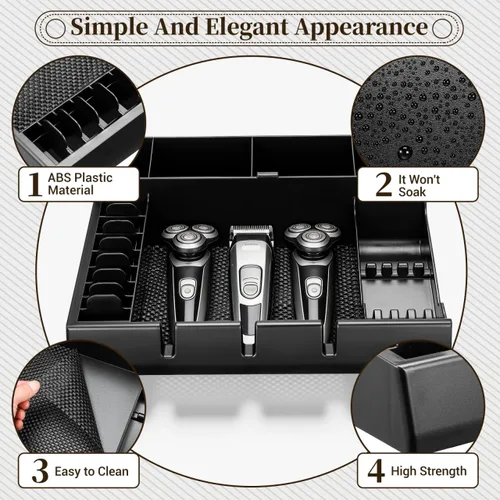 Miniatura 6 de LALAFINA - Bandeja organizadora de cortapelos de peluquería de 15 x 12 x 4.33 pulgadas, caja de almacenamiento portátil con diseño de corte a