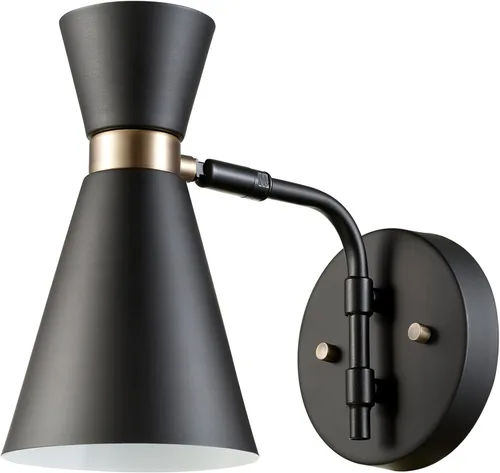 Globe Electric 65855 Belmont - Aplique de pared con 1 luz, negro satinado, detalles dorados Belmont (negro mate)