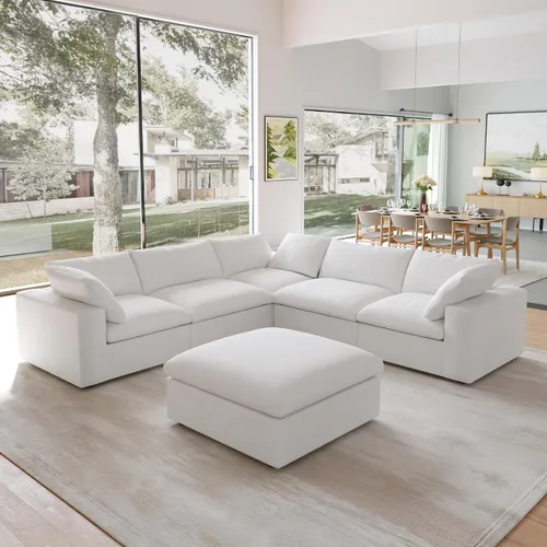 Miniatura 22 de Sofá modular Cloud de 79 pulgadas, sofá biplaza modular convertible con otomana de almacenamiento, sofá de tela de lino y algodón para sala
