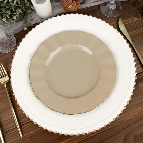 Miniatura 65 de Tableclothsfactory Paquete de 10 platos redondos de plástico negro de 6 pulgadas para ensalada de postre, platos desechables con borde ondulado