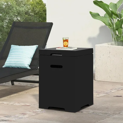ECOTOUGE Mesa de cubierta de tanque de propano, 15.5 pulgadas para mesa de fuego, mesa oculta cilíndrica para exteriores para fogata de gas y