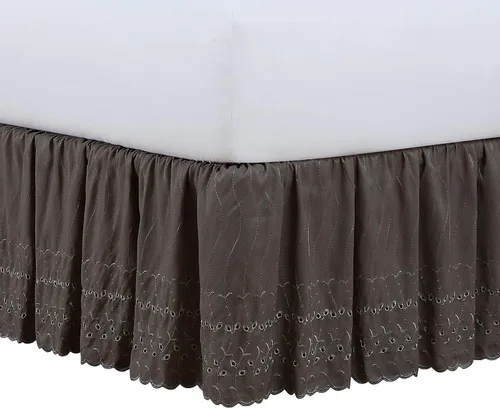 Miniatura 11 de Fresh Ideas falda de cama de 18 pulgadas con volantes calados color hueso Blanco