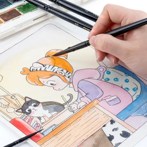 Miniatura 7 de Transon Juego de pinceles redondos 9 piezas de pelo sintético sable para pintura acrílica, pintura de acuarela, gouache, tinta para manualidades