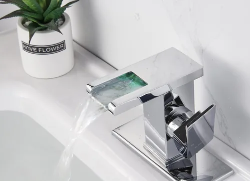Miniatura 2 de Grifo de cascada LED, grifo de lavabo de baño de un solo orificio con luz LED Cromo