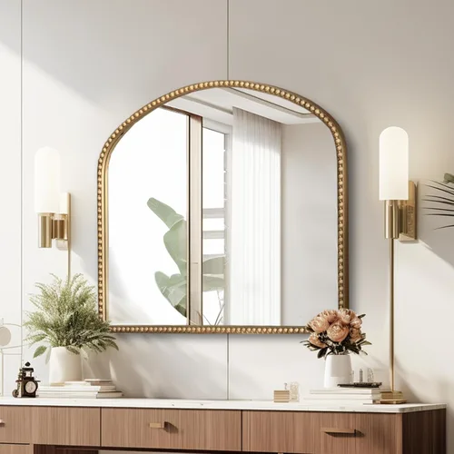 Miniatura 13 de Espejo de cuerpo entero ovalado dorado antiguo, espejo de pared de cuerpo completo, espejos barrocos con cuentas de metal dorado, espejo decorativo