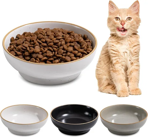 Miniatura 8 de Juego de 3 cuencos para gatos, platos antideslizantes para mascotas y gatos, cuencos de agua poco profunda, cuencos anchos para aliviar el estrés