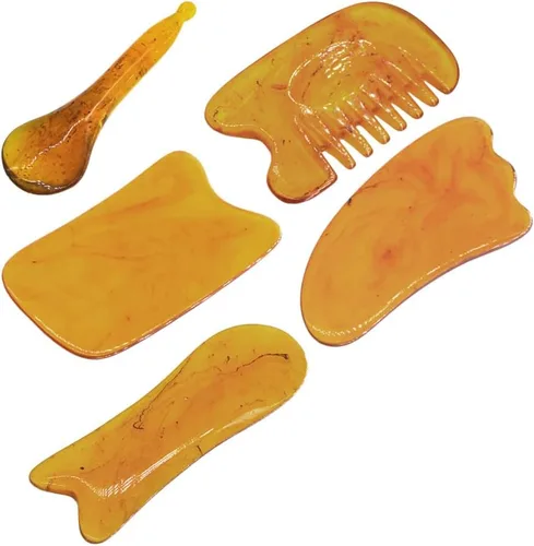 Miniatura 7 de HEALLILY Juego de 5 tablas de raspado de cera de abeja natural para herramienta de masaje Gua Sha en la cara, cuello, espalda, hombro, pierna, pie