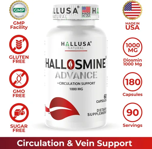 Miniatura 8 de Hallusa Natural Hallosmine Advance Circulation & Vein Support, Diosmin 1000 mg + crema de piernas gratis, pies hinchados, tobillos y piernas, venas