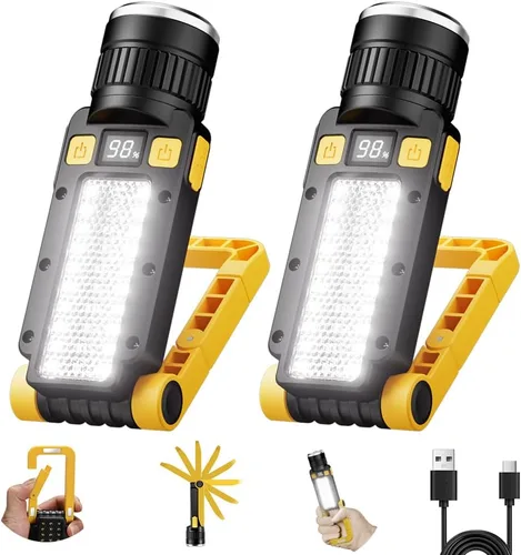 Miniatura 10 de Luz de trabajo magnética LED recargable, luces de trabajo portátiles, 7 modos de linterna con gancho giratorio de 360° y mosquetón, carga USB