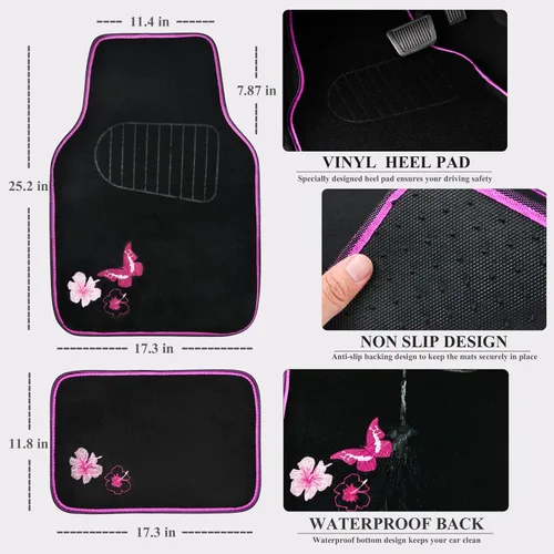 Miniatura 6 de CAR PASS Juego de fundas universales para asiento delantero de automóvil, diseño de flores bordadas, impermeables, fundas para volante, mariposa