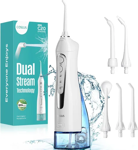 Miniatura 11 de COSLUS Hilo Dental de Agua: Irrigador Oral Portátil Inalámbrico 300ML Recargable Limpiador de Viaje IPX7 Impermeable Máquina de Hilo Dental