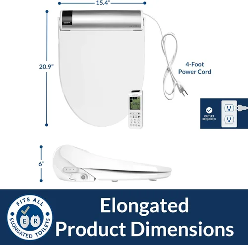 Miniatura 5 de Bio Bidet BB2000 Bliss - Asiento de inodoro eléctrico con bidé, agua caliente con secador de aire, asiento calefactado con sensor y tapa de cierre