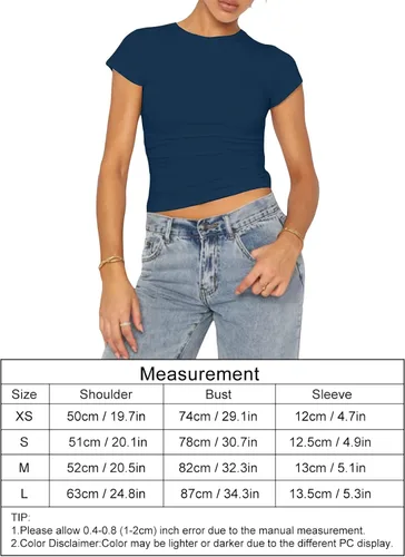 Miniatura 6 de ANGGREK Womens Summer Short Sleeve Skinny Tight Crop Tops Tee Shirt Workout Casual Basic Crew Neck Slim Fit Y2k T-Shirts