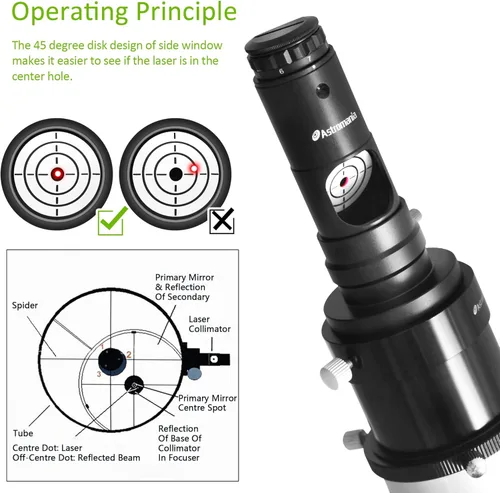 Miniatura 3 de Astromania Colimador láser para telescopios newtonianos dobsonianos, alineación de telescopios de 1.25 pulgadas, 7 niveles brillantes con adaptador