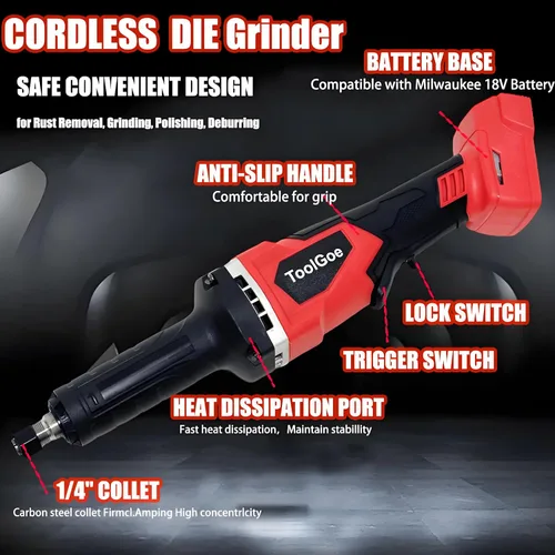 Miniatura 2 de Amoladora Eléctrica de Troquel para Batería Milwaukee de 18 V, hasta 25000 RPM, herramienta de amoladora eléctrica de servicio pesado, amoladora