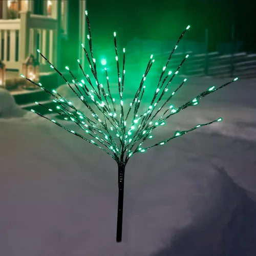 Alpine Corporation Estaca metálica para árbol de 39 pulgadas de alto para interiores y exteriores, decoración navideña con luces LED verdes,