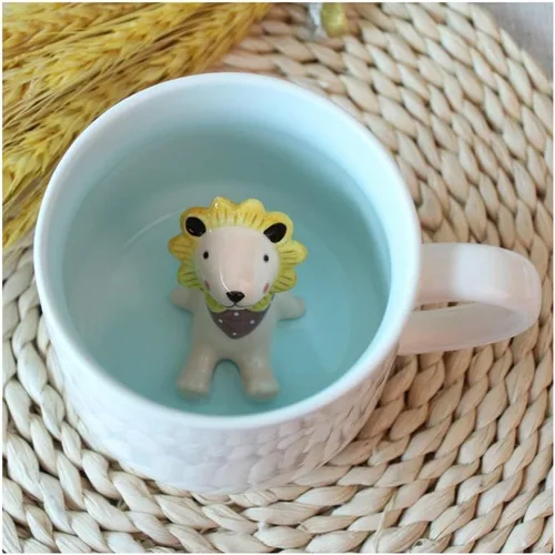 Miniatura 9 de Hotmiss Taza de cerámica con diseño de gato oculto en el interior de animales en 3D, bonitas tazas hechas a mano con dibujos animados, regalo