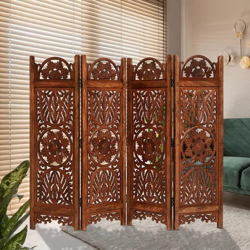 Miniatura 6 de Lightnpro 4 Panel Majestic Wooden Room Divider 64"(W) x 48"(H) Hand-Carved Folding Privacy Screen, Pre-Assembled Decorative Partition for Living