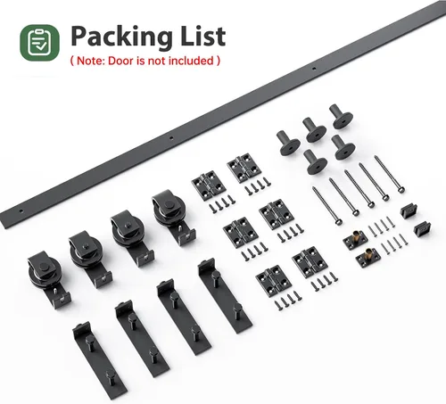 Miniatura 7 de Kit de riel de herrajes para puerta corrediza de granero plegable de 70 pulgadas, rodillo en forma de J negro montado en el lateral, suave y Negro-J