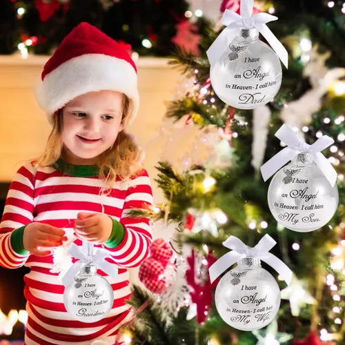 Miniatura 2 de Adornos Conmemorativos de Navidad Bola de Plumas Transparente, Bola de Impresión Boca Abajo 8cm/3.15'' Regalo de Duelo y Condolencia por la Pérdida