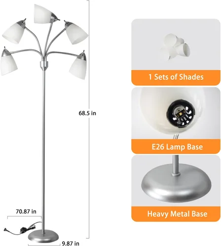 Miniatura 5 de DINGLILIGHTING Lámpara de pie alta para habitación: lámparas de pie de cuello de cisne flexibles de pie para dormitorio, oficina en casa - Luces