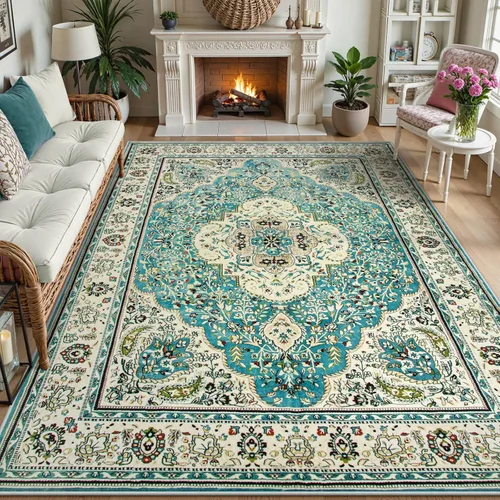 Miniatura 79 de Lahome Alfombra tribal bohemia de 2 x 3 pies, alfombra verde pequeña para entrada, suave, antideslizante, lavable, alfombra de baño bohemia de pelo