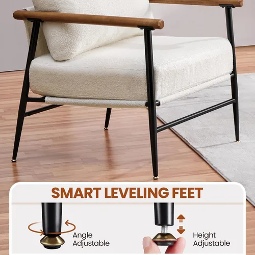 Miniatura 7 de Yaheetech Silla de Acento, Silla de Tocador Moderna, Silla de Salón de Tela Boucle con Marco de Metal, Almohada de Respaldo Mullida y Cojín