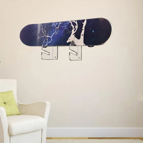 Miniatura 5 de Estante de monopatín montado en la pared, soporte para monopatín, marco de monopatín, diseño horizontal de ahorro de espacio Transparente