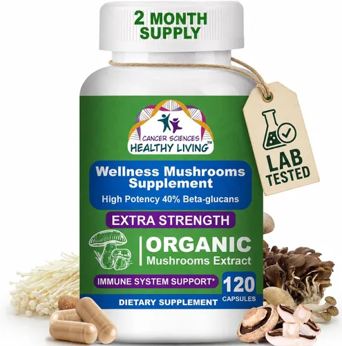 Cancer Sciences Cápsulas de suplemento de hongos orgánicos – 1,500 mg Complejo de hongos de bienestar sin OMG 40% beta-glucanos – Cola de pavo,