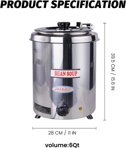 Miniatura 2 de Calentador de sopa comercial de 6 cuartos de galón, calentador de alimentos de 300 W con tapa con bisagras y olla desmontable, control
