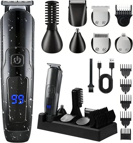 Cortadora de barba para hombres, 20 ajustes de longitud, kit de aseo inalámbrico 14 en 1, maquinilla de afeitar eléctrica impermeable para hombres