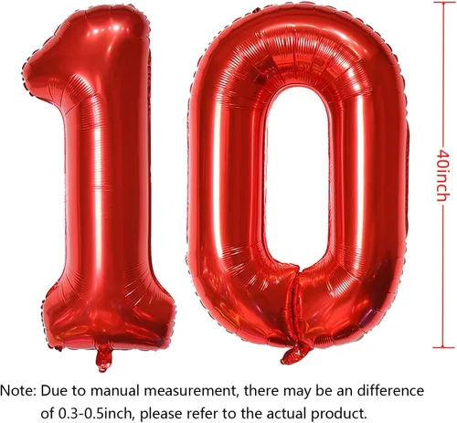 Miniatura 2 de Globo de helio rojo del número 10 de 40 pulgadas, autosellado para decoración de fiesta de cumpleaños y decoración de fiesta de aniversario (rojo 10)