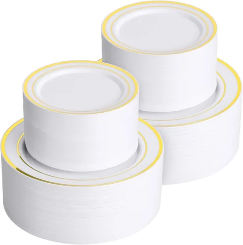 Miniatura 26 de Goodluck 120 platos de plástico plateados, platos plateados desechables resistentes con 60 platos de cena de 10.25 pulgadas y 60 platos de postre