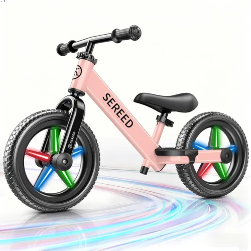 Miniatura 11 de SEREED Bicicleta de equilibrio para niños de 2 a 5 años, sin pedales, ajuste sin herramientas, placa personalizable con calcomanías, regalo para Rosa