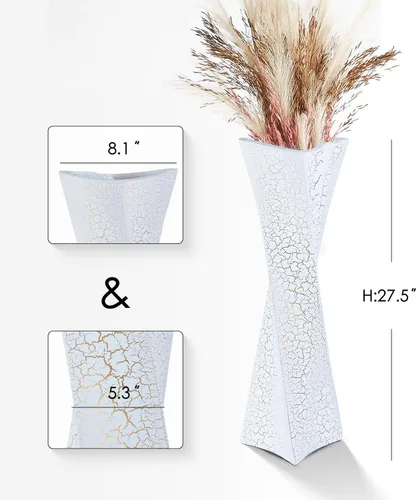 Miniatura 3 de Jarrón alto de 27.5 pulgadas (Ice Crack White) para decoración del hogar, moderno jarrón independiente con acabado texturizado, diseño hecho a mano