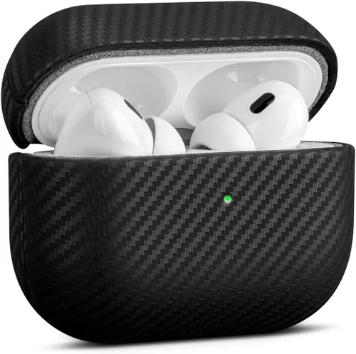 Haobobro Funda de piel para AirPods Pro 3, piel seleccionada respetuosa con la piel, con textura de fibra de carbono, hecha a mano, funda rígida