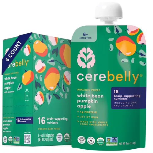 Miniatura 28 de Cerebelly Paquete variado de bolsas de comida orgánica para bebés, purés de verduras y frutas, 16 nutrientes, sin azúcar añadido, fibra y sin OMG, 4