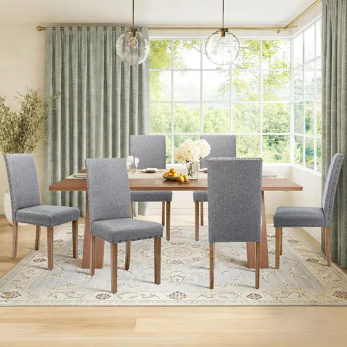 Miniatura 15 de Juego de sillas de cocina Parsons para comedor, tapizado moderno, elegante, de tela, con respaldo alto y ribete de cabeza de clavo color bronce