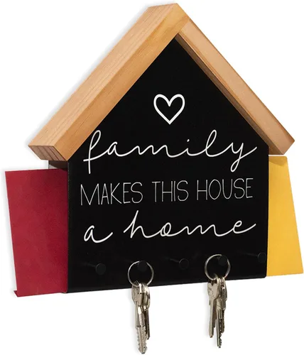 Miniatura 7 de GEGUTON Soporte para llaves montado en la pared con 5 ganchos, madera, negro, diseño Home Sweet Home, organiza llaves, mejora la decoración