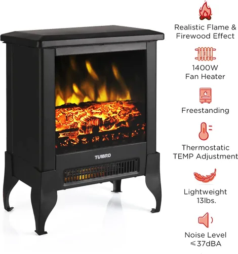 Miniatura 2 de TURBRO Suburbs TS17 - Estufa eléctrica compacta para chimenea, calentador independiente de 18 pulgadas con llama realista, certificado CSA, Negro