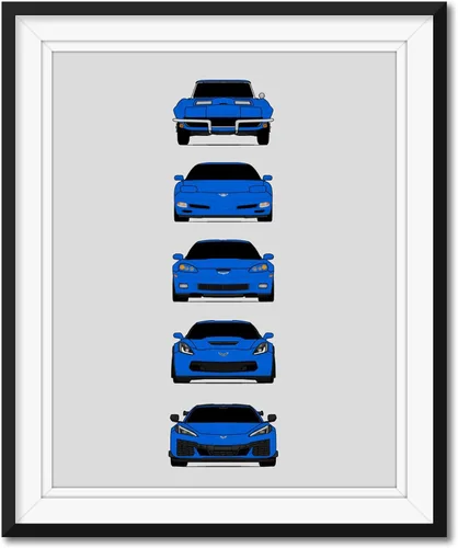 Miniatura 12 de Custom Car Posters Póster hecho a mano compatible con Chevy Corvette Z06 Generations e impresión de Chevrolet Corvette C2 C5 C6 C7 C8 Z15 Multi
