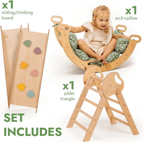 Miniatura 3 de Goodevas Juego de juguetes de escalada 5 en 1 para niños pequeños, triángulo de Pikler, arco de escalada, cojín de equilibrio, gimnasio de escalada
