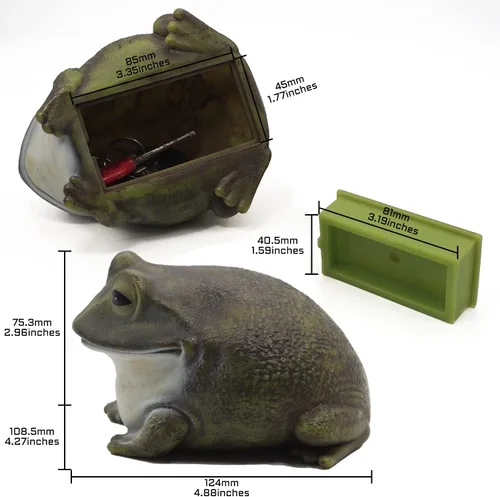 Miniatura 3 de Ocultador de llaves de rana en forma de rana, decoración de jardín, caja de seguridad de gran tamaño para exteriores