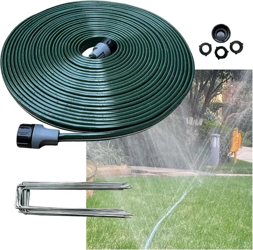 Miniatura 7 de Watoo Manguera de riego y manguera de remojo para patio, manguera de jardín plana reforzada de 100 pies con agujeros, manguera de riego de césped