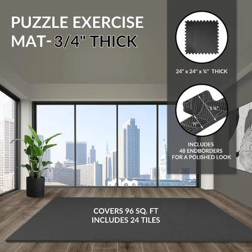 Miniatura 2 de Fitvids Tapete de suelo de rompecabezas para gimnasio, azulejos entrelazados de EVA de alta densidad de 3/4 pulgadas de grosor, alfombrilla