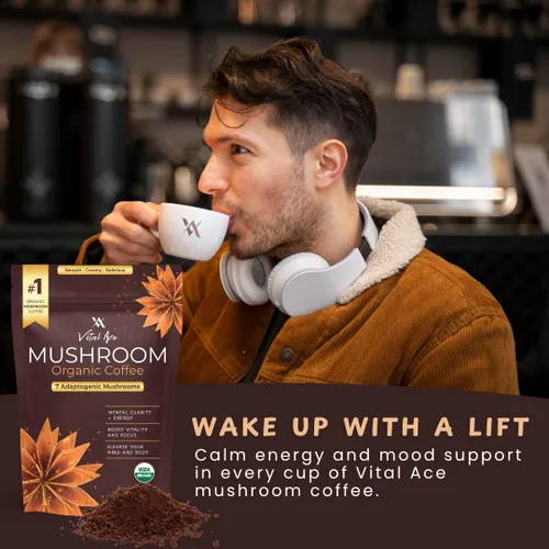 Miniatura 7 de Café en polvo orgánico de hongos con melena de león y 7 adaptógenos – Mejor energía, enfoque, inmunidad y salud intestinal – Mezcla de café